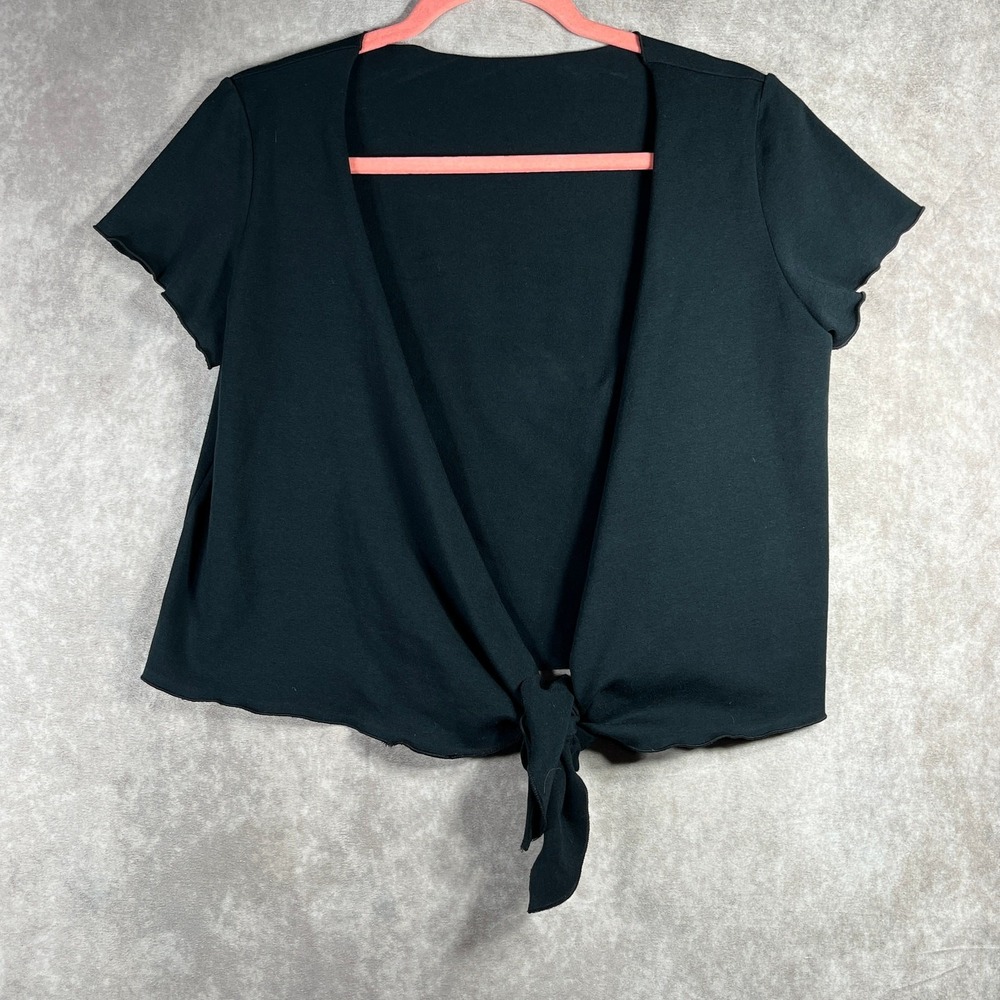 Helen Wade‎ Top Womens Size Large Black Tie Front Short Sleeve Cropped Casual
